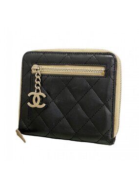 Chanel Wallet Quilted Lambskin Black Silver